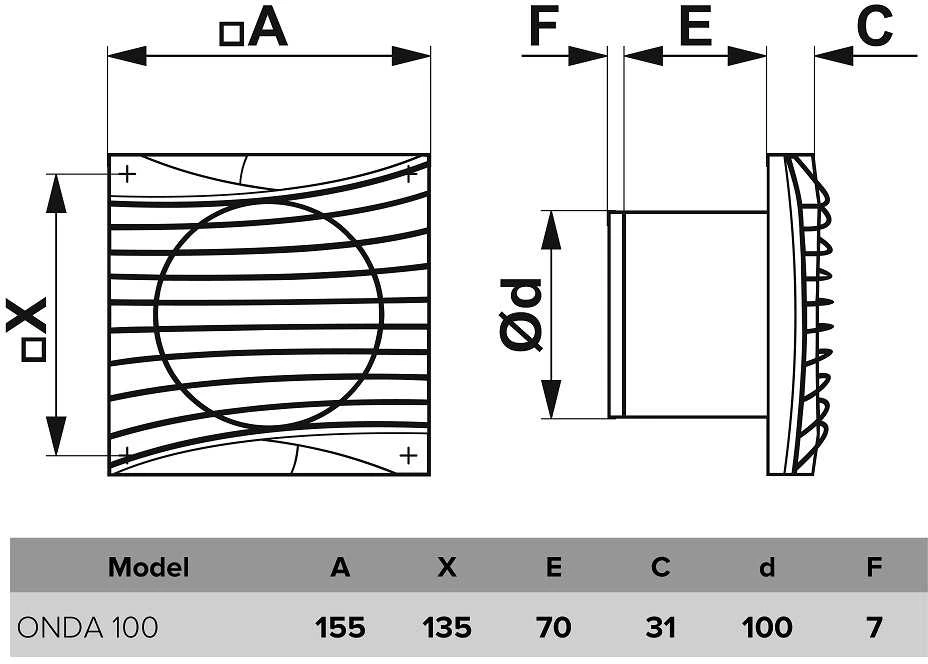 Vonios ventiliatorius Vlano ONDA 100 T (su laikmačiu) ⌀100 mm