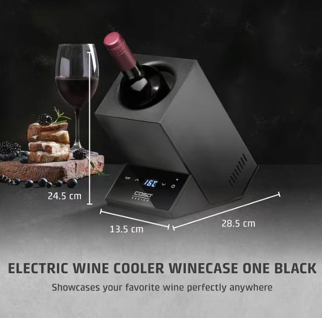 Vieno butelio vyno šaldytuvas Caso WineCase One, Juodos spalvos