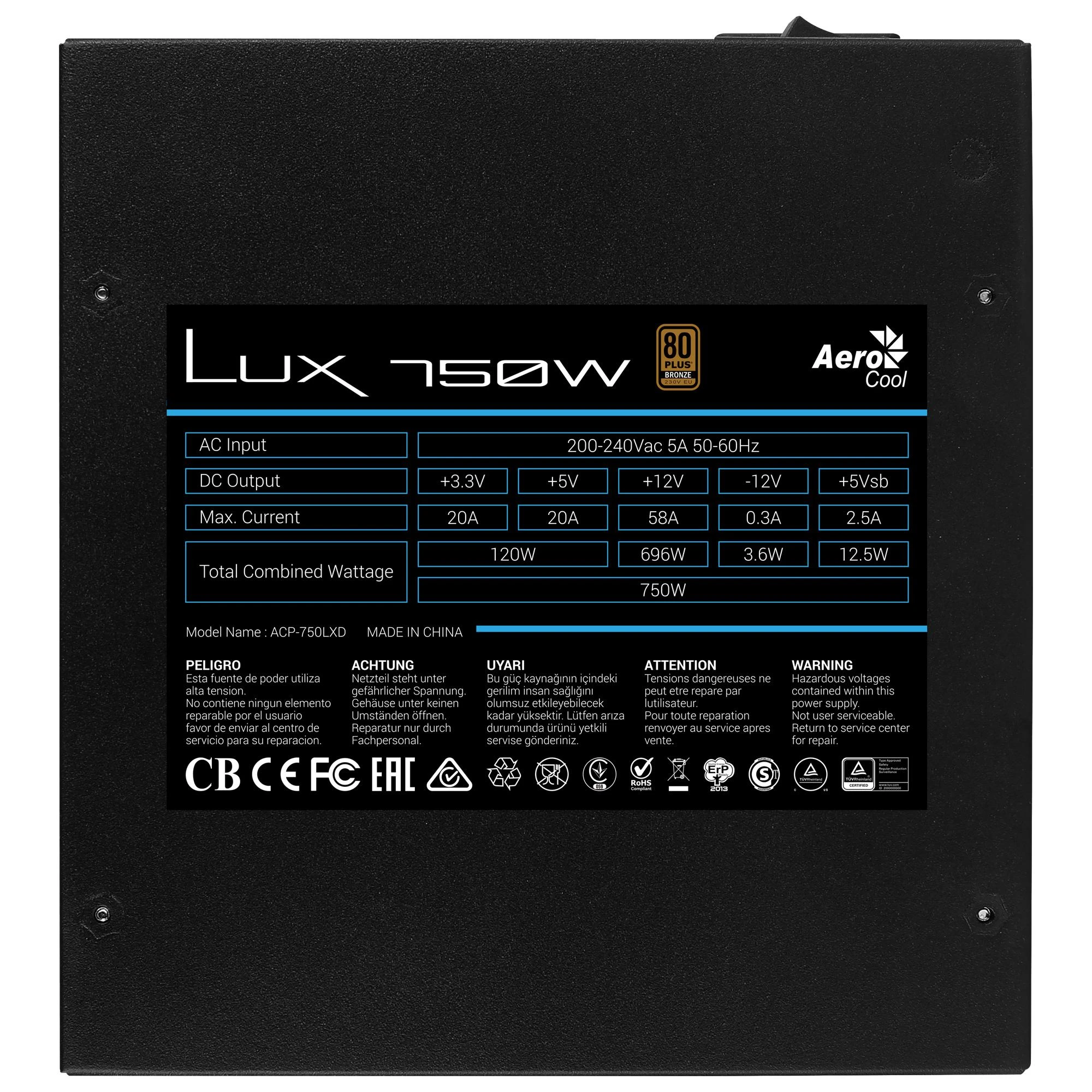 Aerocool LUX750 maitinimo blokas 750 W 20+4 pin ATX ATX Juoda