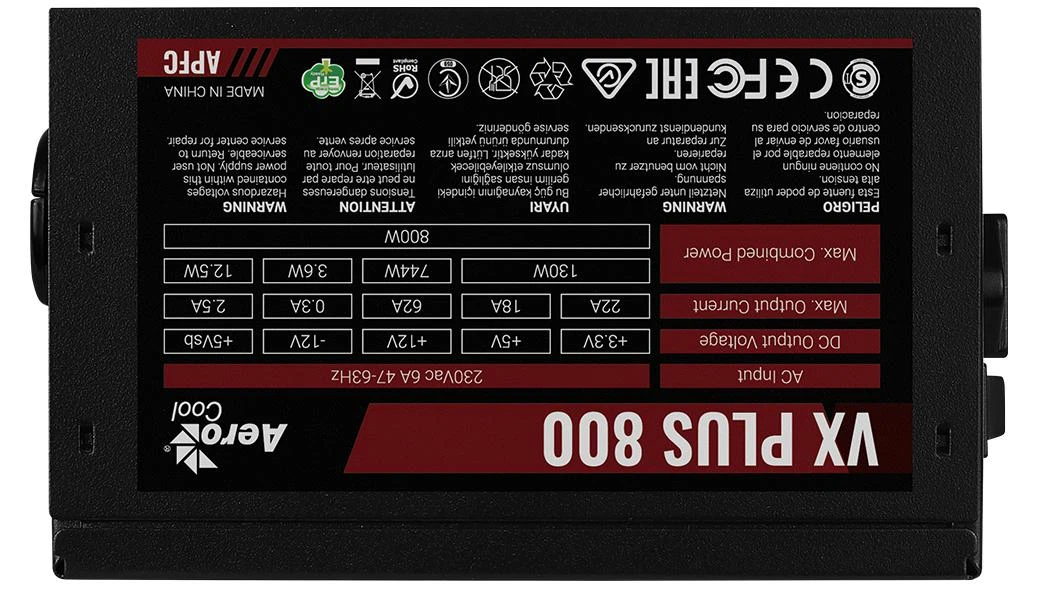 Aerocool VX PLUS 800 maitinimo blokas 800 W 20+4 pin ATX ATX Juoda