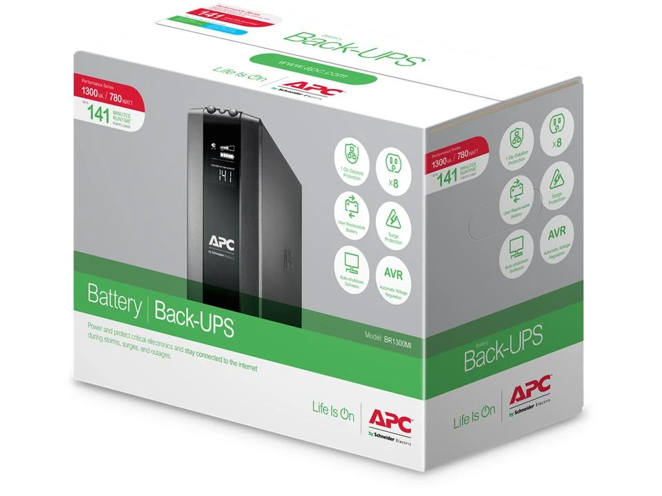 APC BACK UPS PRO BR 1300VA, 8 OUTLETS, AVR, LCD SĄSAJA