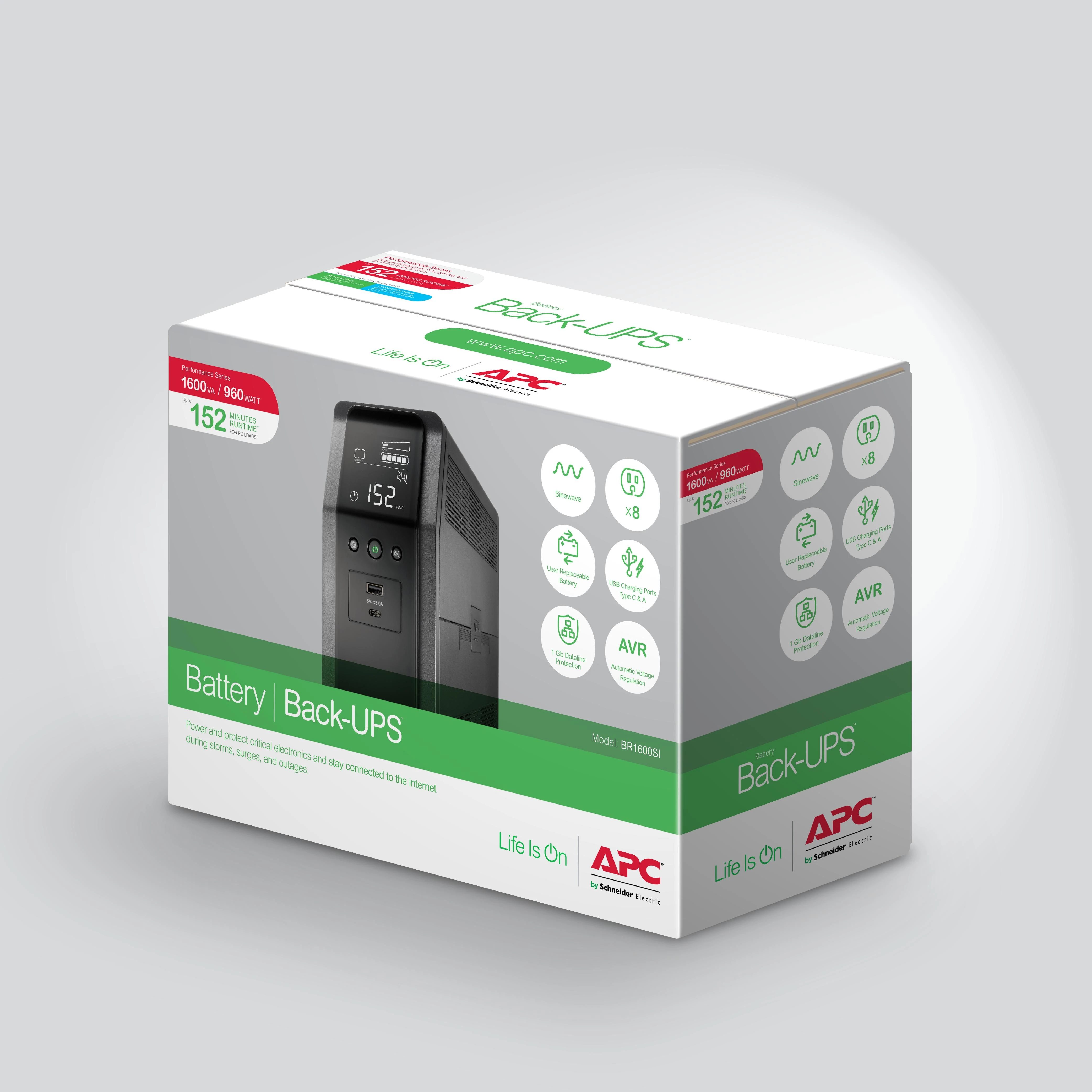 APC BACK UPS PRO BR 1600VA, SINEWAVE, 8 OUTLETS, AVR, LCD SĄSAJA