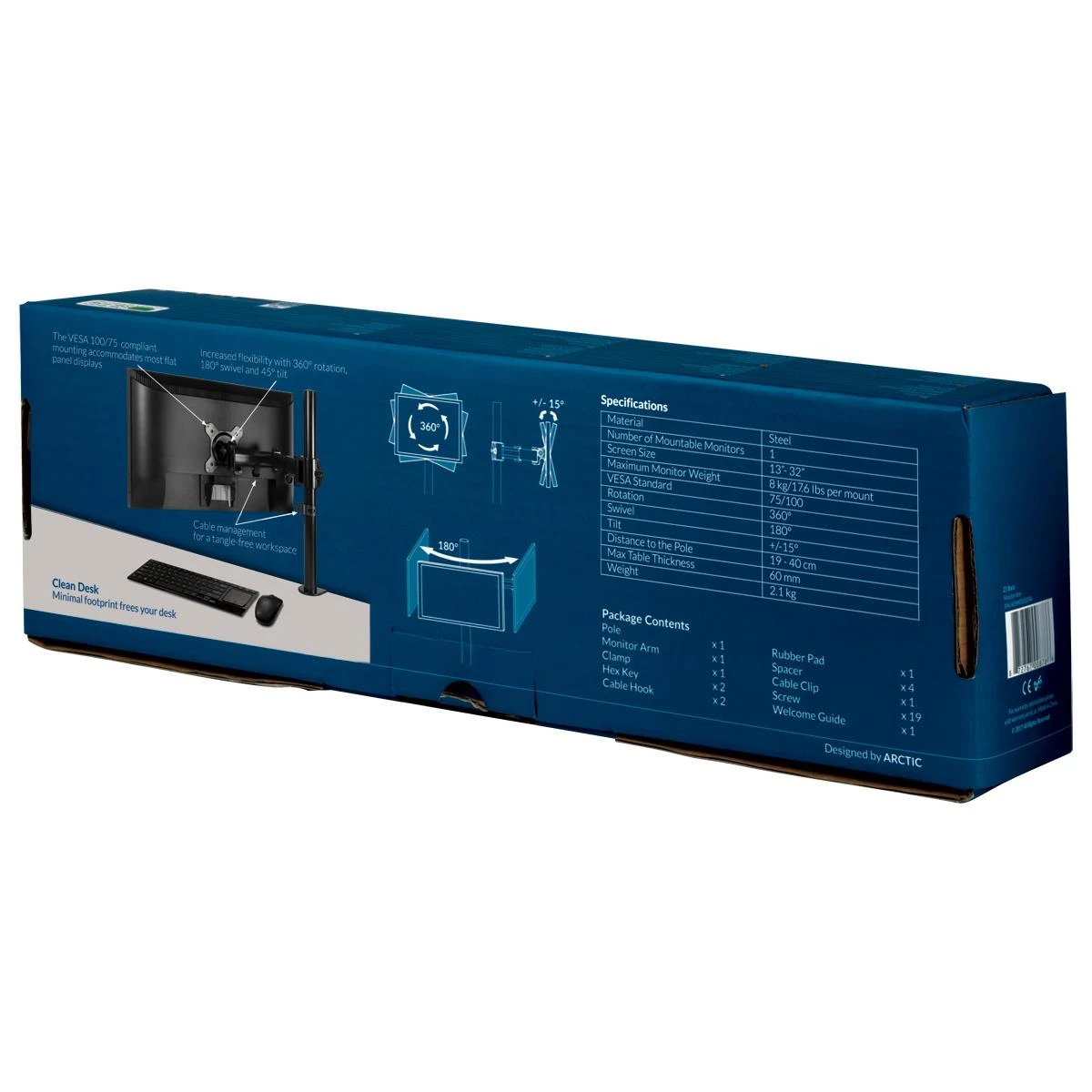 Monitoriaus laikiklis Arctic Z1 Basic AEMNT00039A, montuojamas prie stalo, iki 15 kg