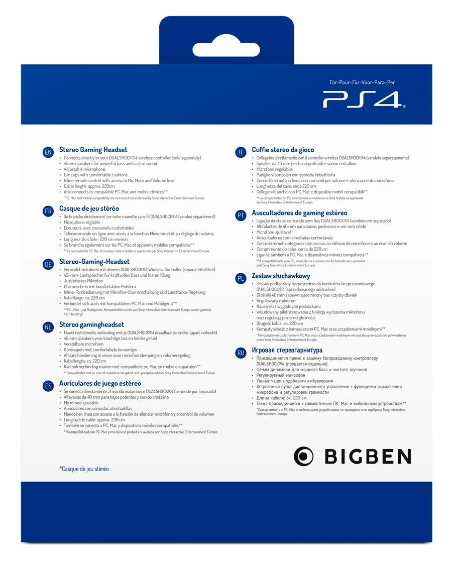 Ausinės Nacon Big Ben Bigben Interactive PS4OFHEADSETV3G Laisvų rankų įranga Su lankeliu Mėlyna