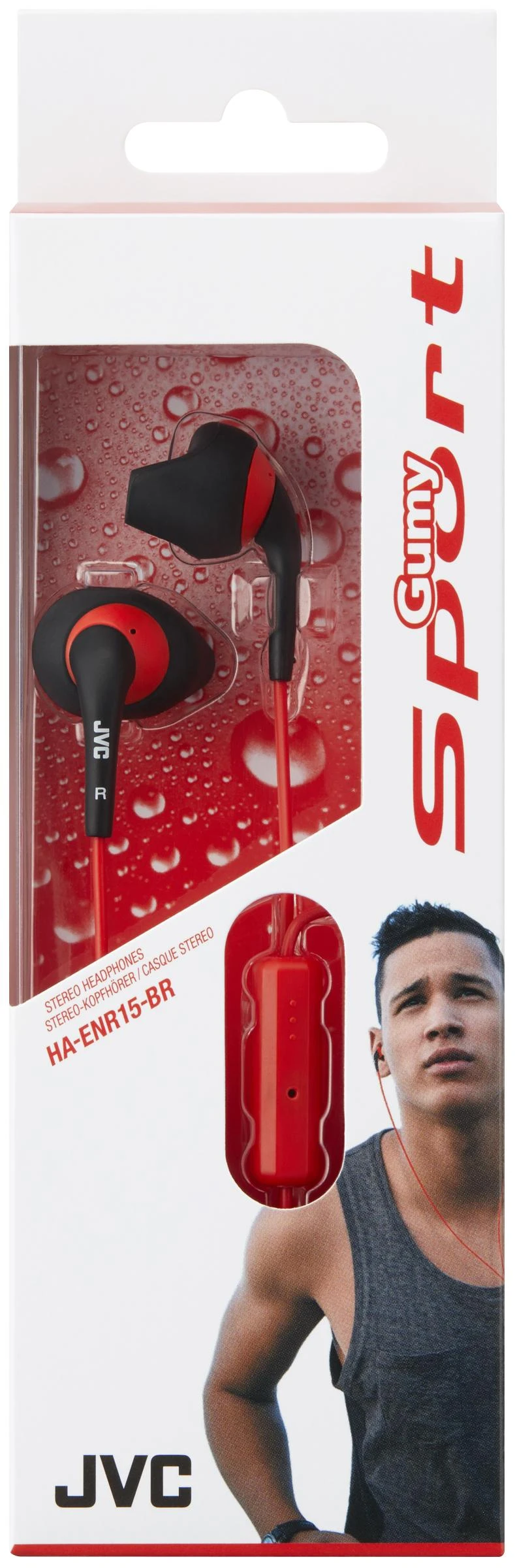 JVC HA-ENR15BR Gumy sporto ausinės pakuotėje