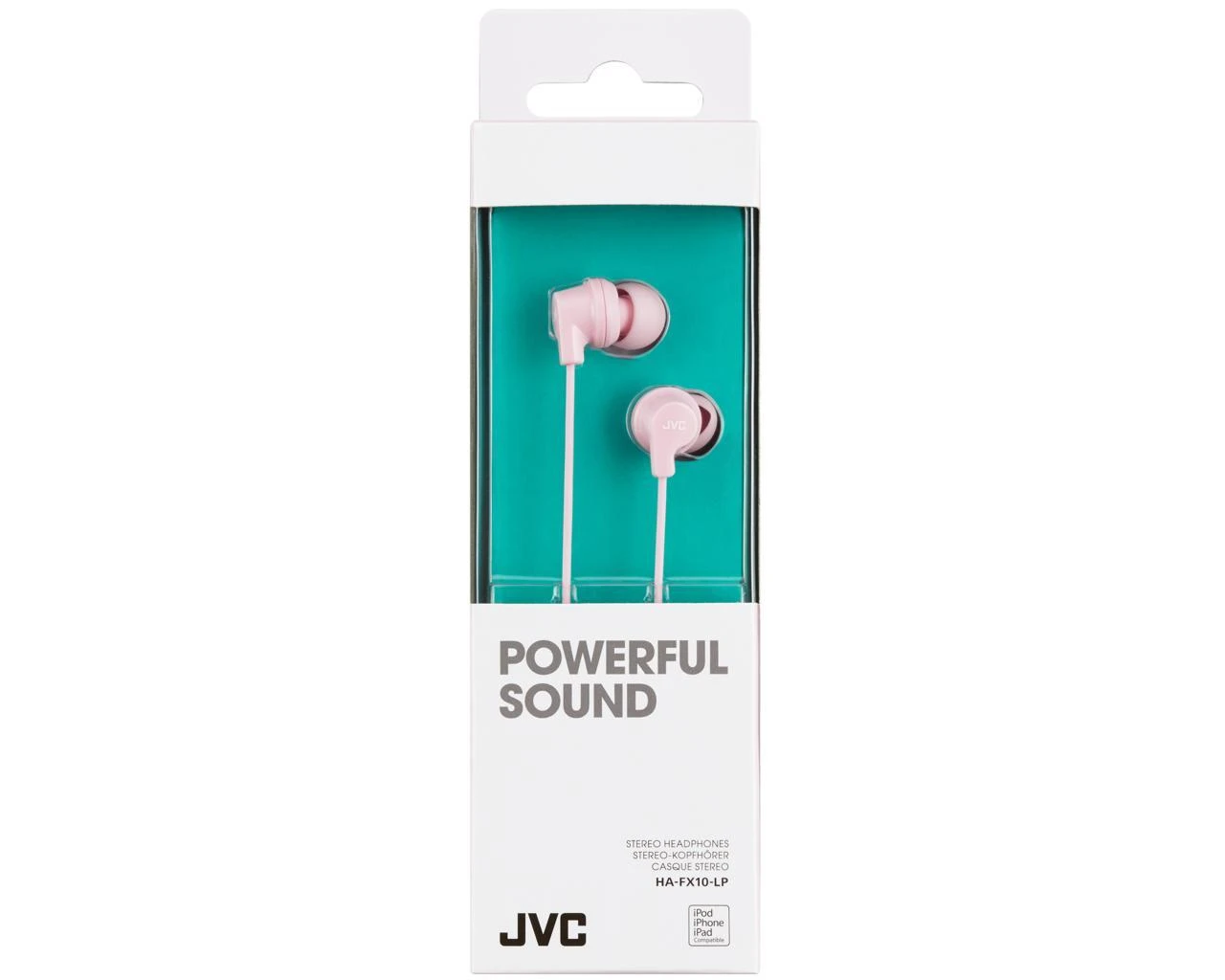 JVC HA-FX10LPE rožinės ausinės pakuotėje