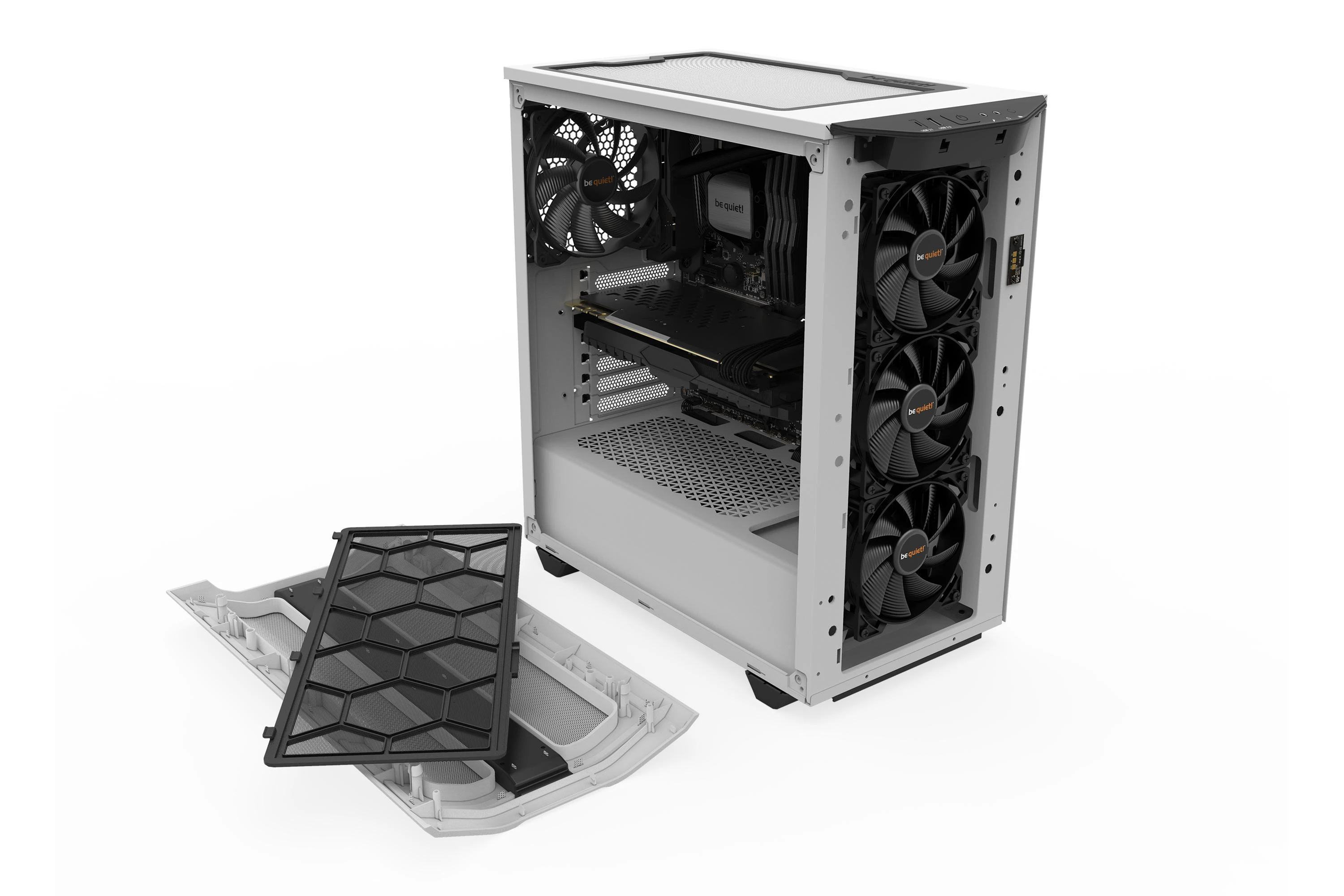 Kompiuterio korpusas be quiet! Pure Base 500DX / Didelio oro srauto įsiurbimas / 3 Pure Wings 2 140 mm ventiliatoriai / ARGB LED / USB 3.2 Gen. 2 Type C / Paruoštas aušinimui vandeniu / Baltas