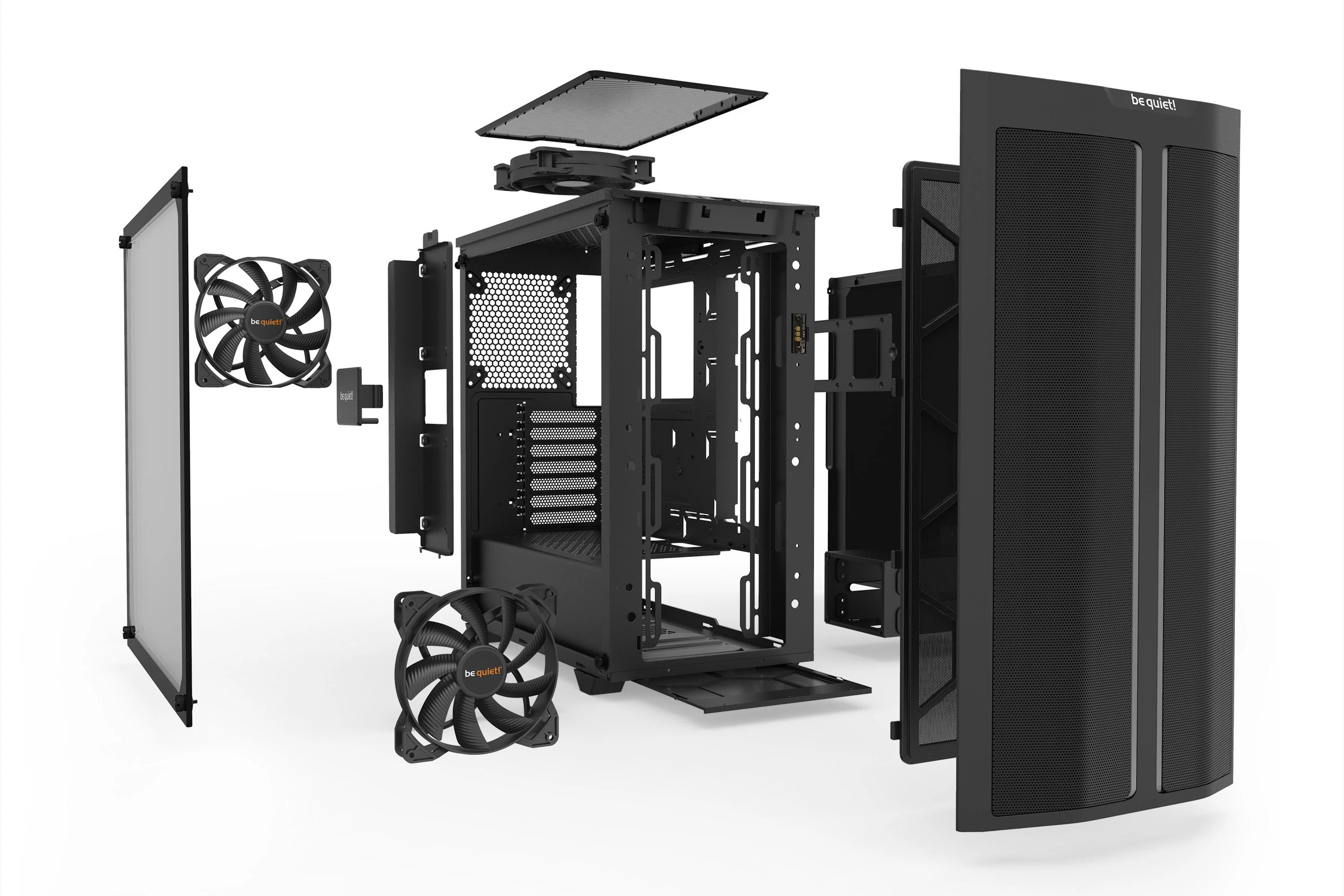 Kompiuterio korpusas be quiet! Pure Base 500DX / Didelio oro srauto įsiurbimas / 3 Pure Wings 2 140 mm ventiliatoriai / ARGB LED / USB 3.2 Gen. 2 Type C / Paruoštas aušinimui vandeniu / Juodas