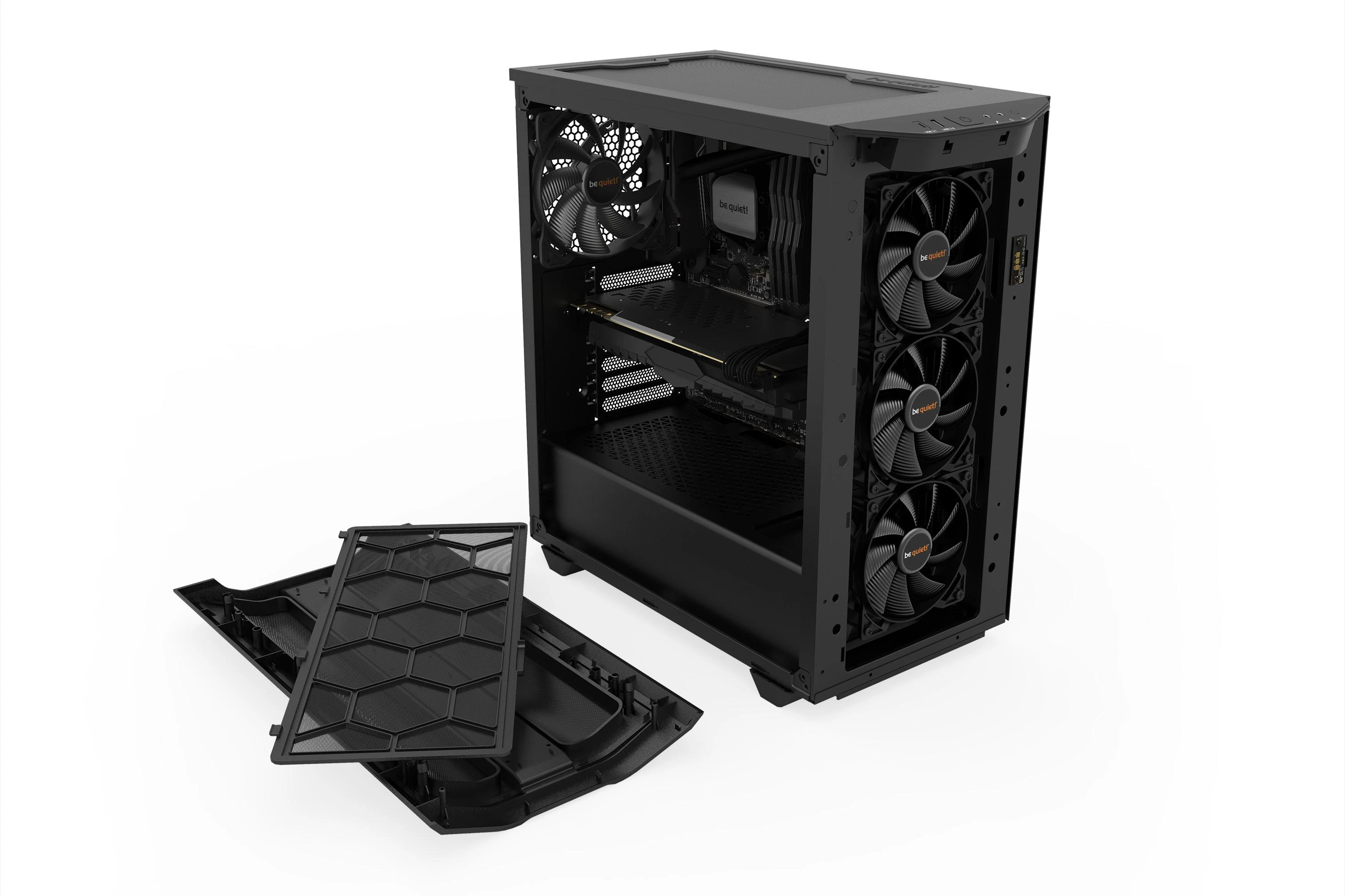 Kompiuterio korpusas be quiet! Pure Base 500DX / Didelio oro srauto įsiurbimas / 3 Pure Wings 2 140 mm ventiliatoriai / ARGB LED / USB 3.2 Gen. 2 Type C / Paruoštas aušinimui vandeniu / Juodas