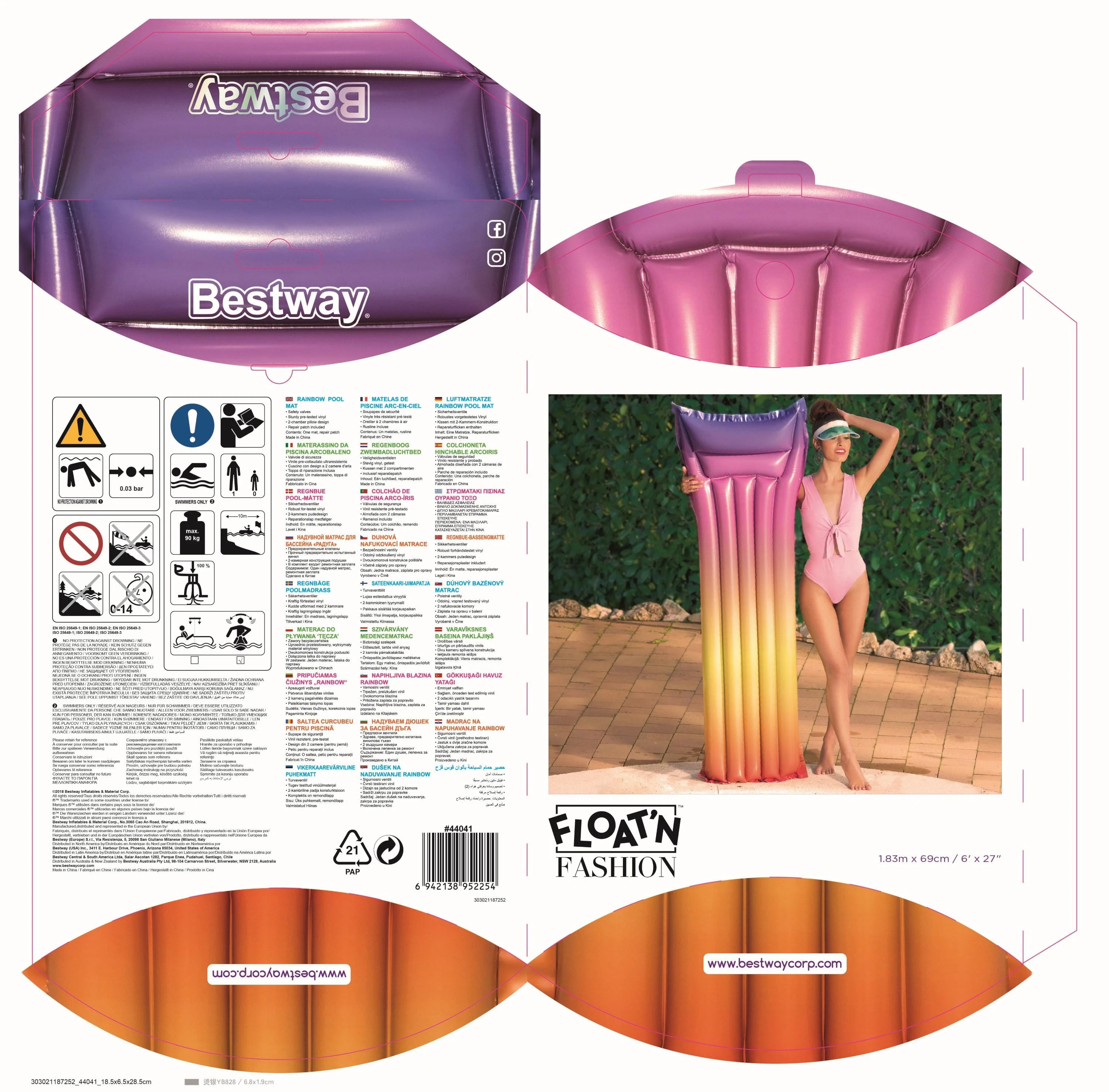 Bestway 44041 plūduriuojantis gaminys baseinui / paplūdimiui Multi spalvos Plūduriuojantis čiužinys Raštas Vinilas