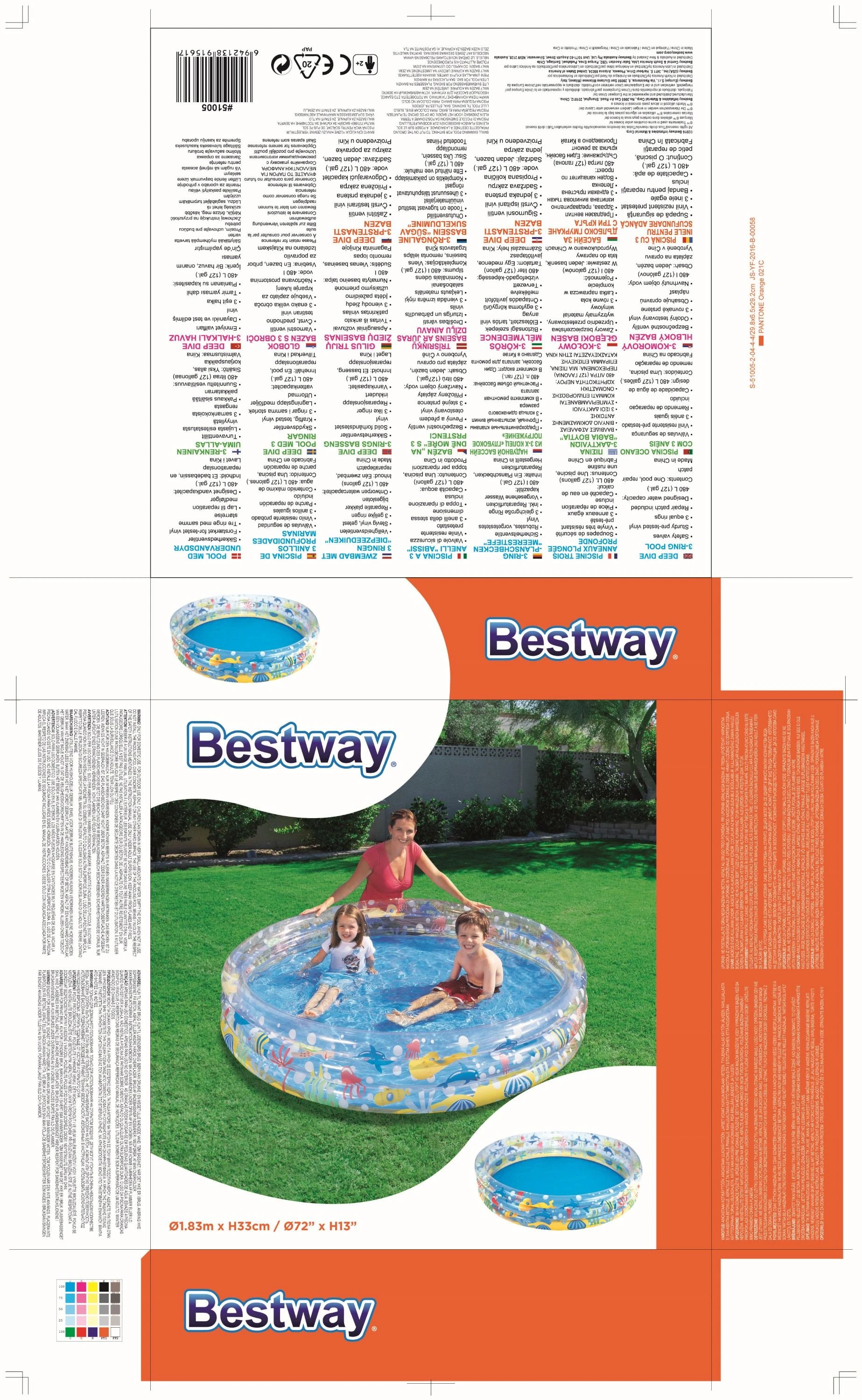 Bestway® vaikiškas pripučiamas baseinas Deep Dive Ø 183 x 33 cm, apvalus