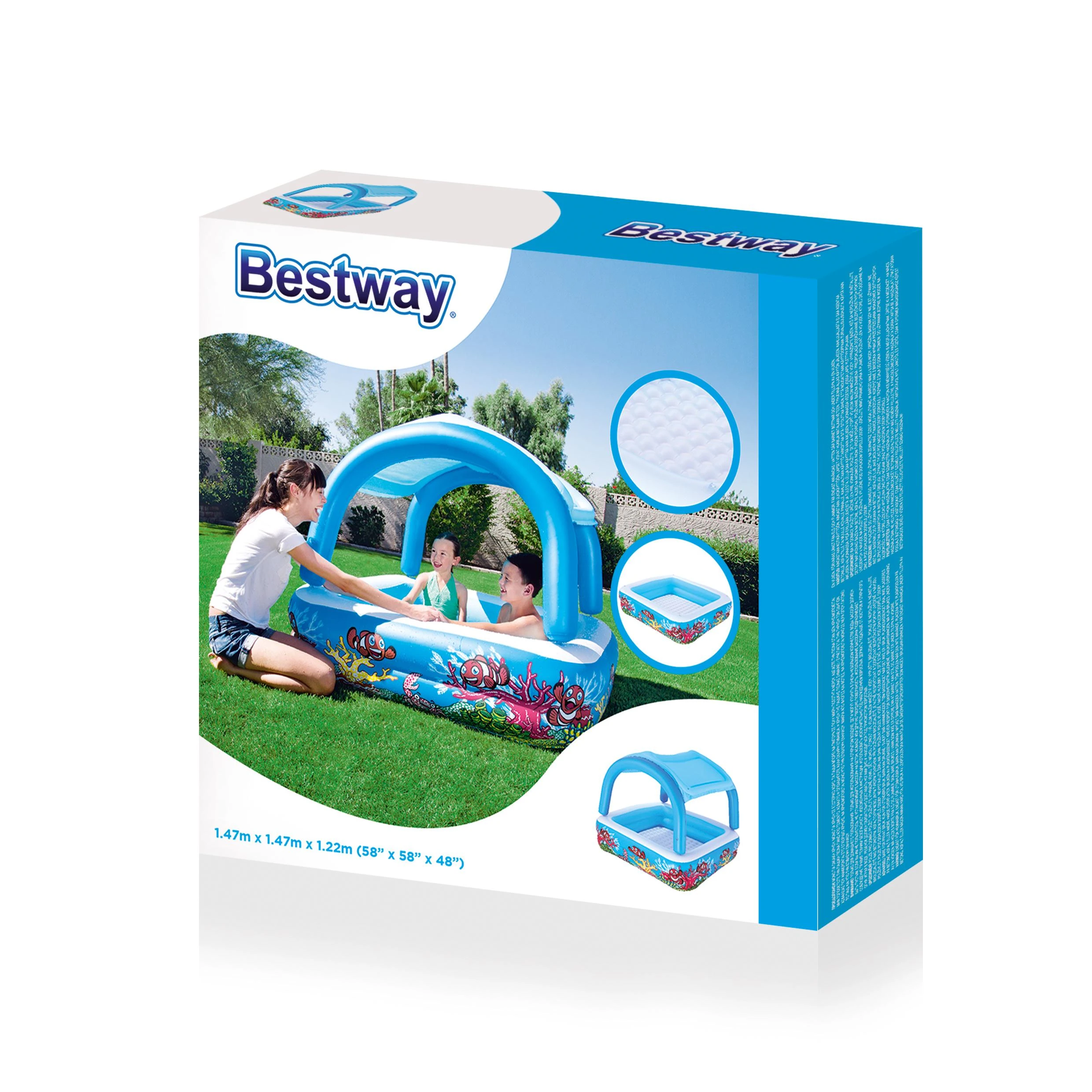 Bestway pripučiamas baseinas su stogeliu, 140x140x114 cm