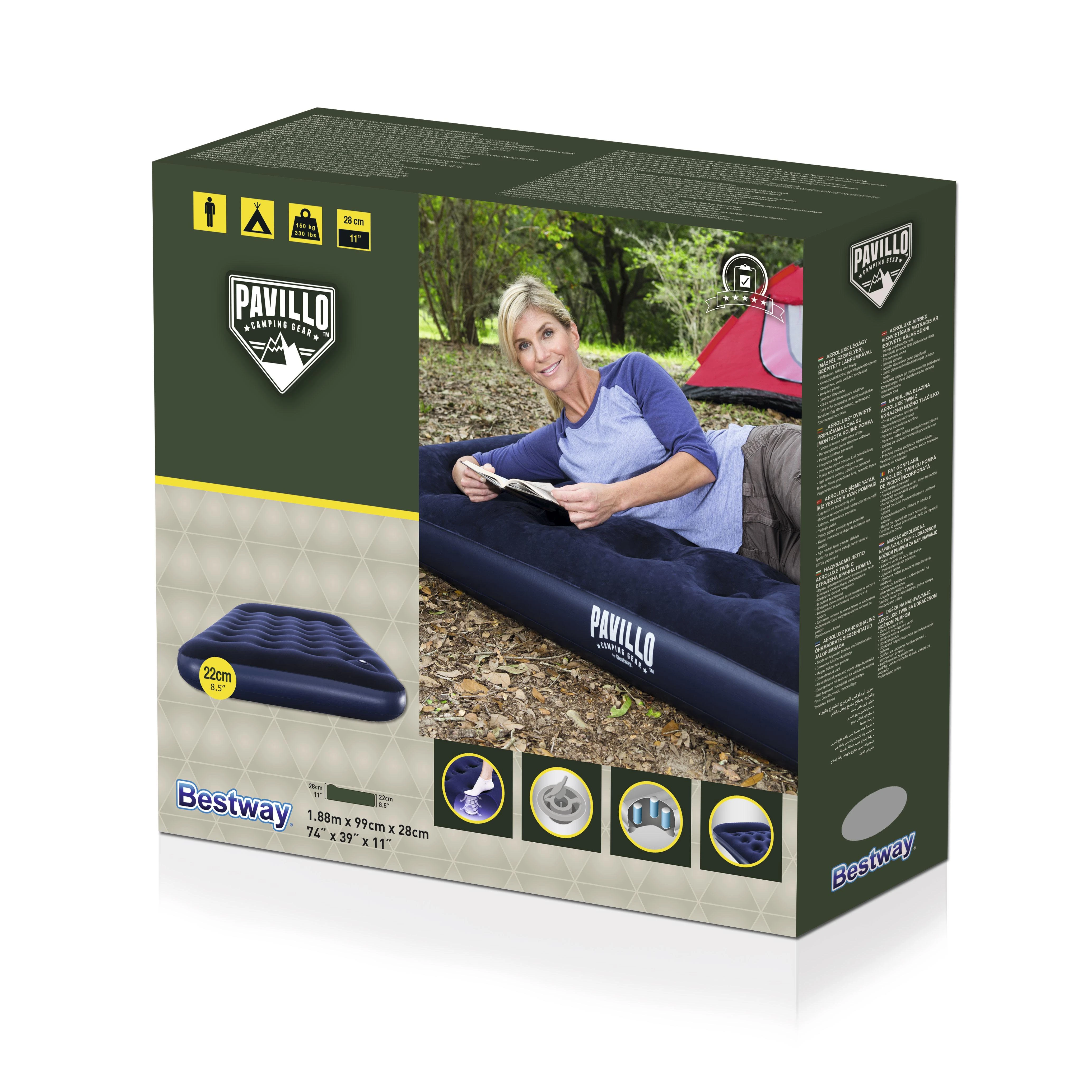 Bestway Pripučiamas vienvietis čiužinys su įmontuota kojine pompa ir pagalve 185x99x28cm 67224