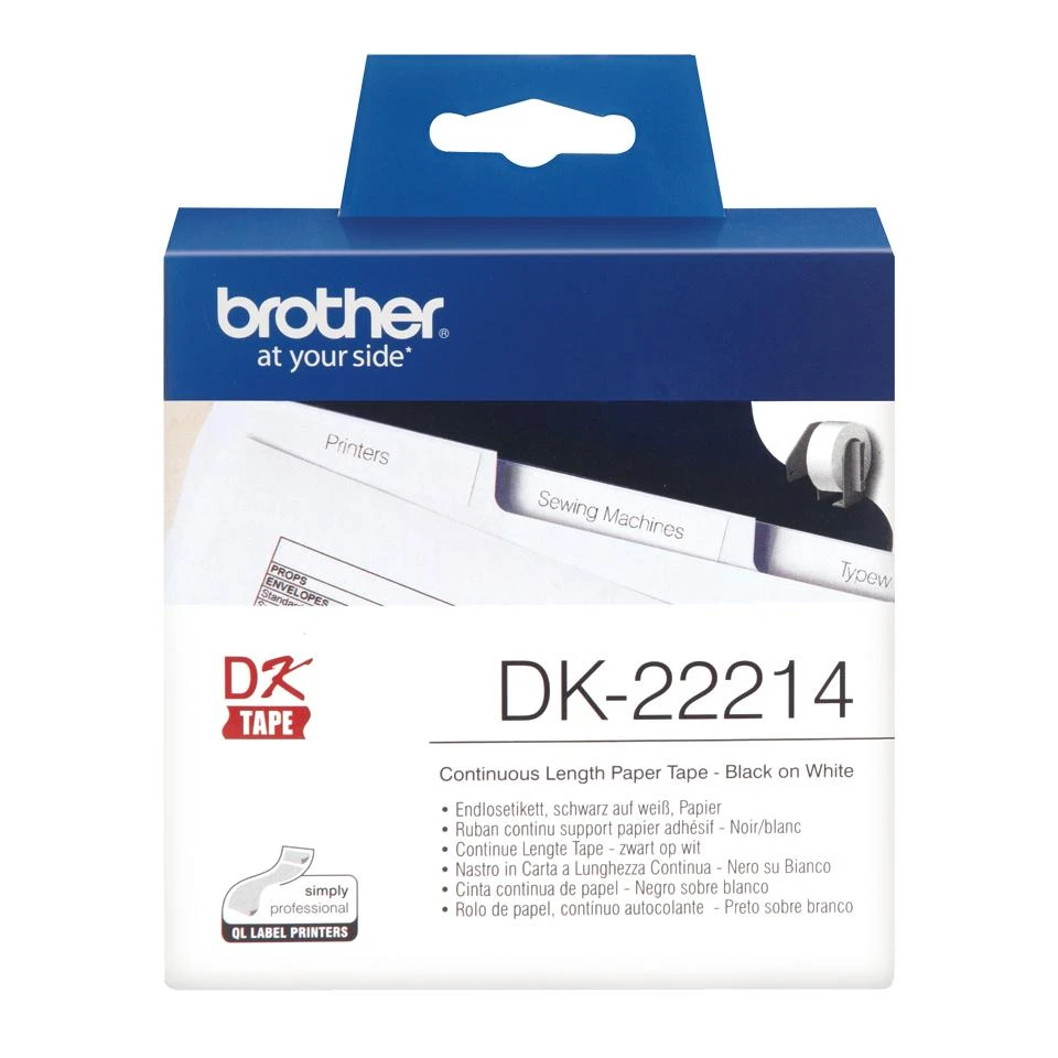 Brother Brolis | DK-22214 Nepertraukiamo ilgio popierinė etiketė | Juodas, Baltas | DK | 12 mm | 30,5 m