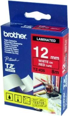 Brother | TZe-435 Laminated Tape | Baltas on Raudona | TZe | 8 m | 1.2 cm