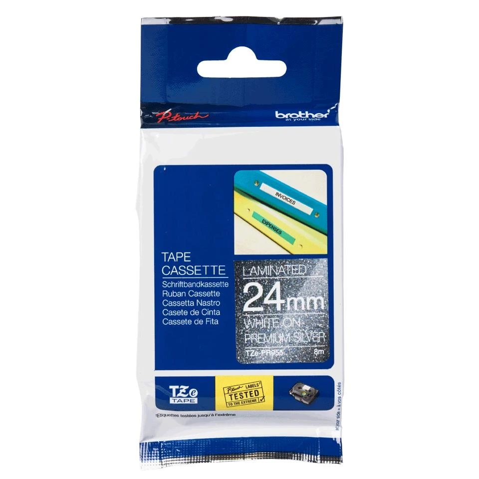 BROTHER TZE-PR955 24 Baltas ON Sidabrinis TAPE