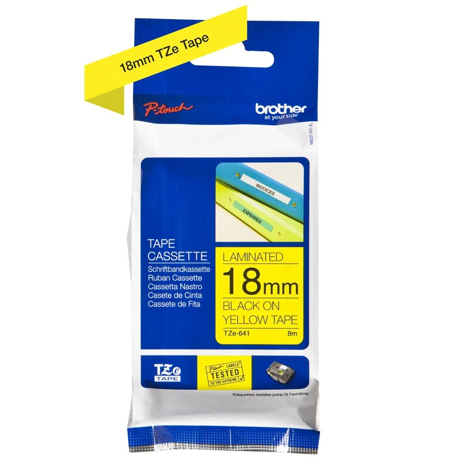 Brother | TZe-641 Laminated Tape | Juodas On Geltona | TZe | 8 m | 1.8 cm
