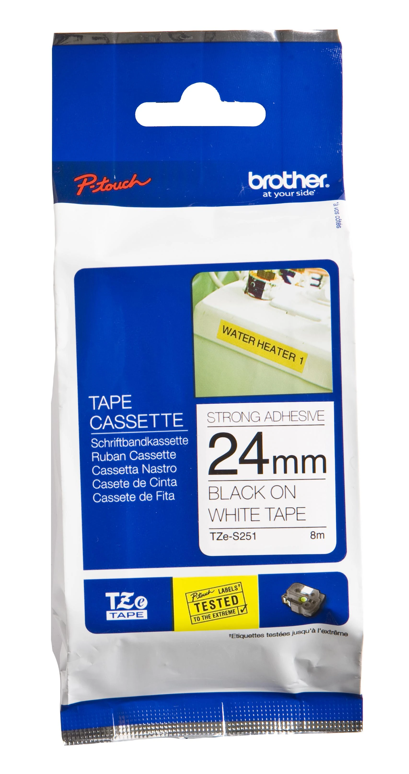 Brother | TZe-S251 Strong Adhesive Laminated Tape | Juodas on Baltas | TZe | 8 m | 2.4 cm