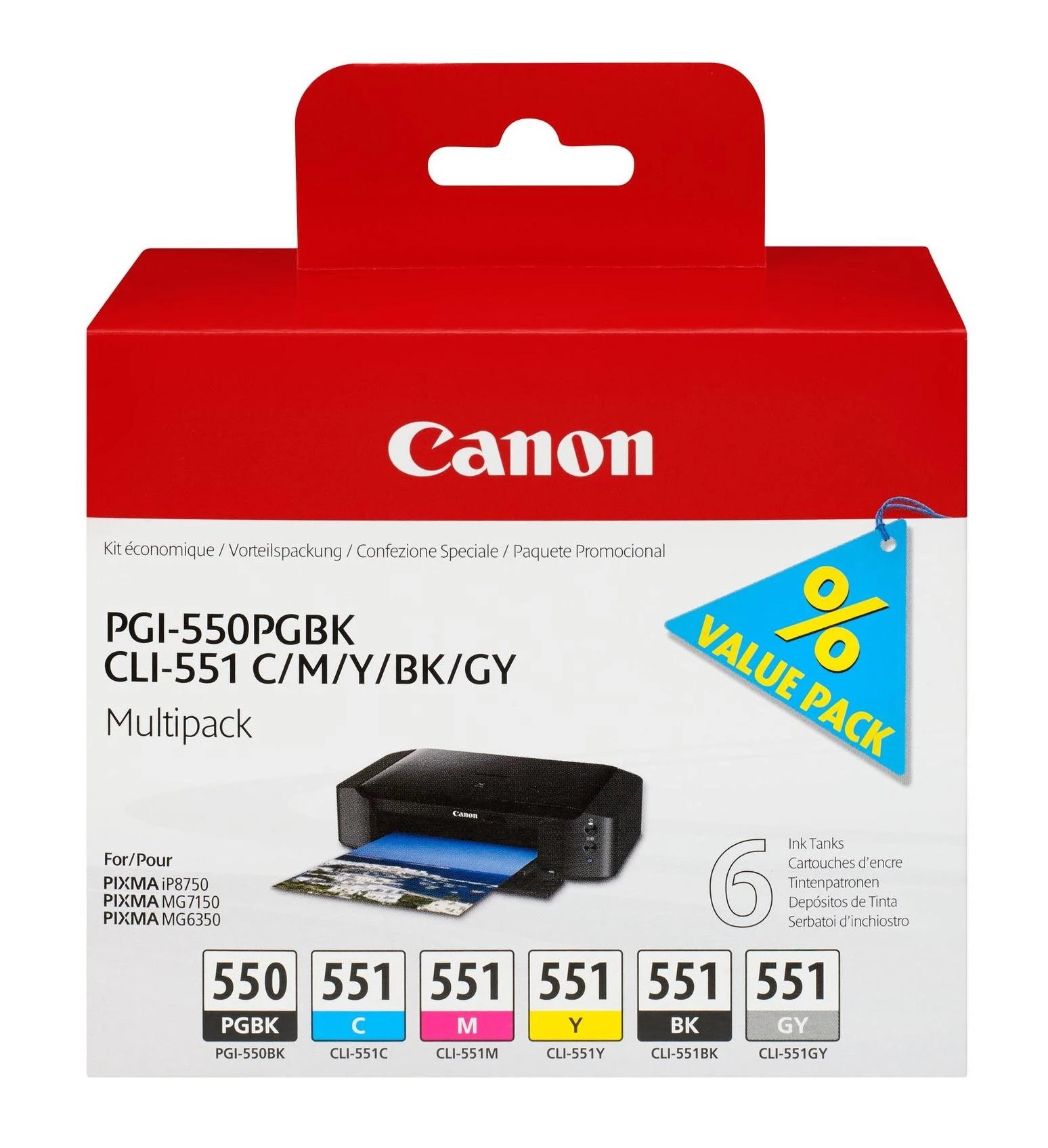 Canon PGI-550PGBK + CLI551 (PGBK/C/M/Y/BK/GY) Originalus Foto juoda, Foto žydra, Foto pilka, Foto magenta, Juoda, Fotografinė geltona 6 vnt