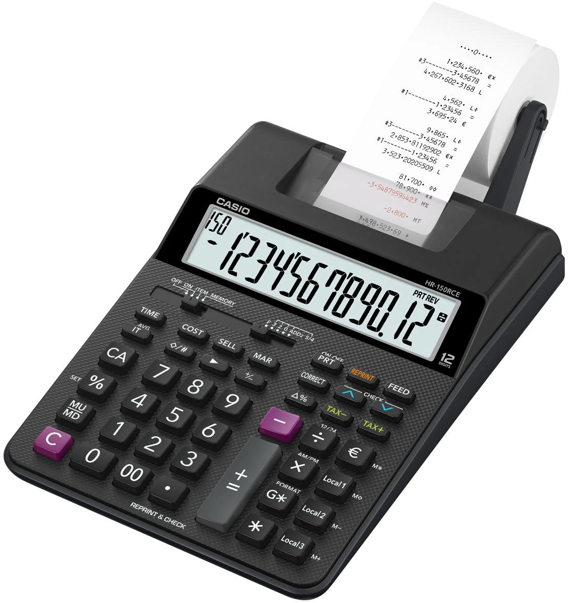 Casio HR-150RCE spausdinantis skaičiuotuvas su skaičių kviteliu