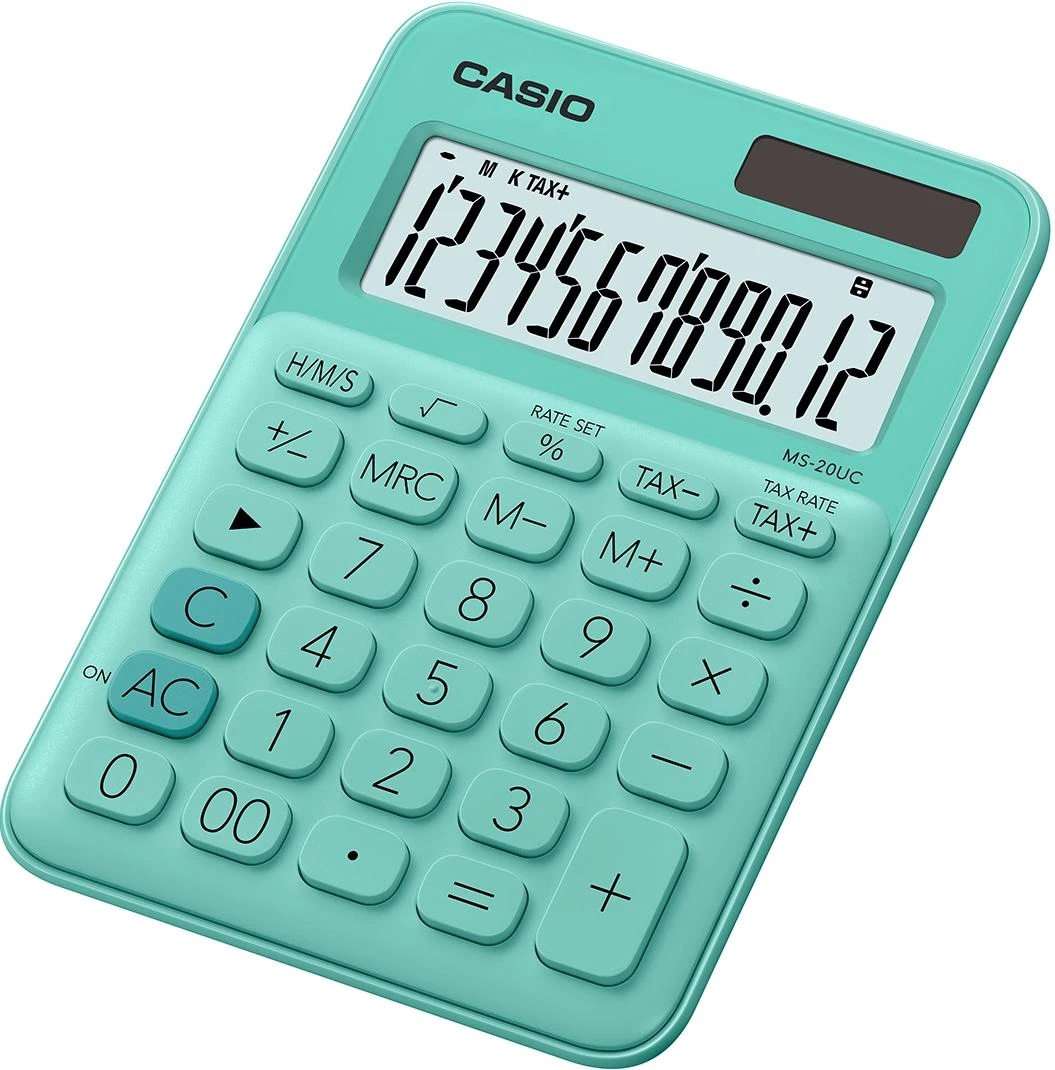 Stalinis skaičiuotuvas CASIO MS-20UC, 159x119x23 mm, mėtų žalia sp.