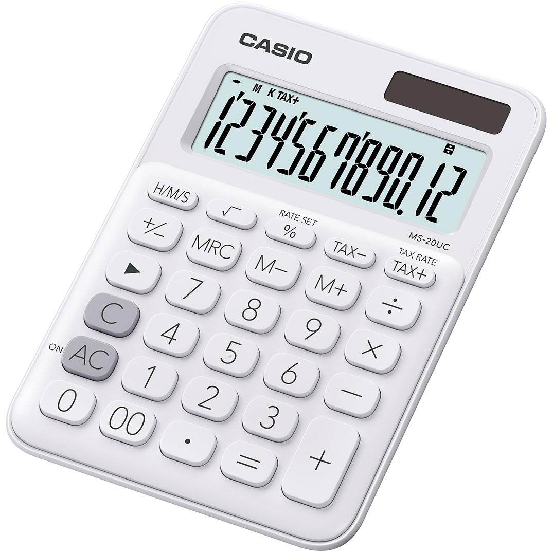 Stalinis skaičiuotuvas CASIO MS-20UC, 105x150x23 mm, balta sp.