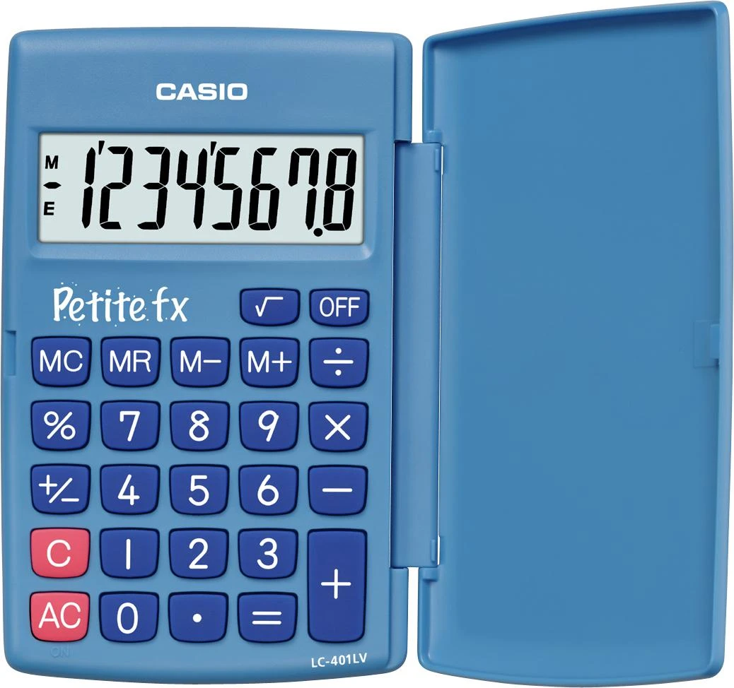 CASIO LC-401 mėlynas skaičiuotuvas su atverčiamu dangteliu