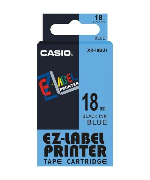 Casio XR-18BU1 etikečių juostelė Juoda ant mėlynos