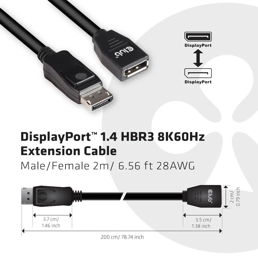 DisplayPort 1.4 ilgintuvas su techniniu brėžiniu