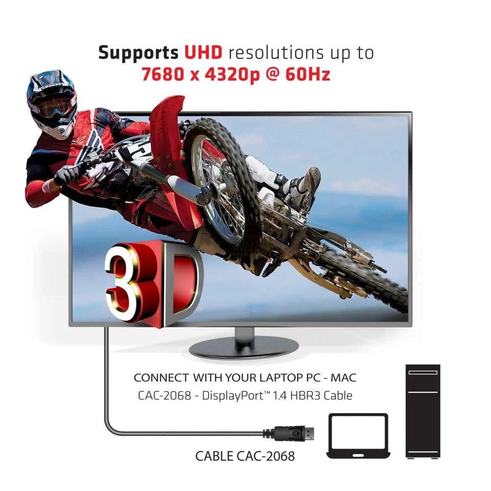 DisplayPort 1.4 kabelis su 8K raiškos vaizdinės reklamos demonstravimu