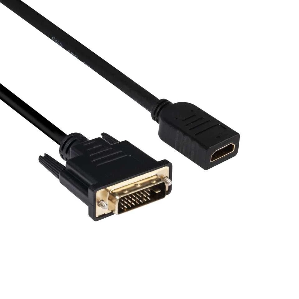 DVI į HDMI adapterinis kabelis su jungčių detalėmis
