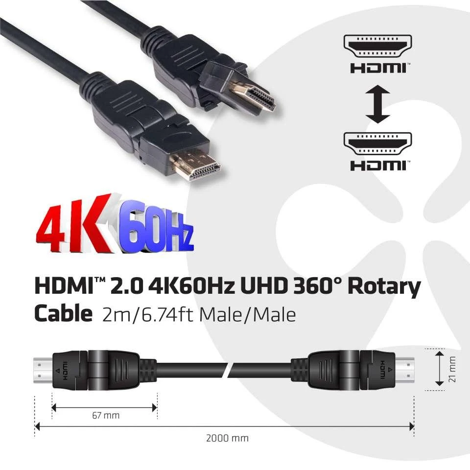 HDMI 2.0 2m kabelis su 360 laipsnių sukamomis jungtimis