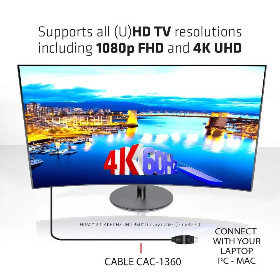 Club 3D CLUB3D HDMI 2.0 4K60Hz UHD 360 laipsnių sukamasis kabelis 2m/6.74ft