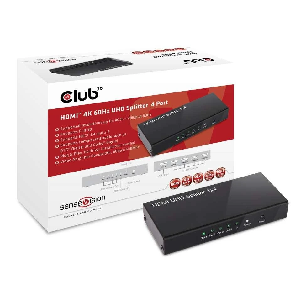 Club 3D 4 prievadų HDMI 2.0 skirstytuvas su pakuote