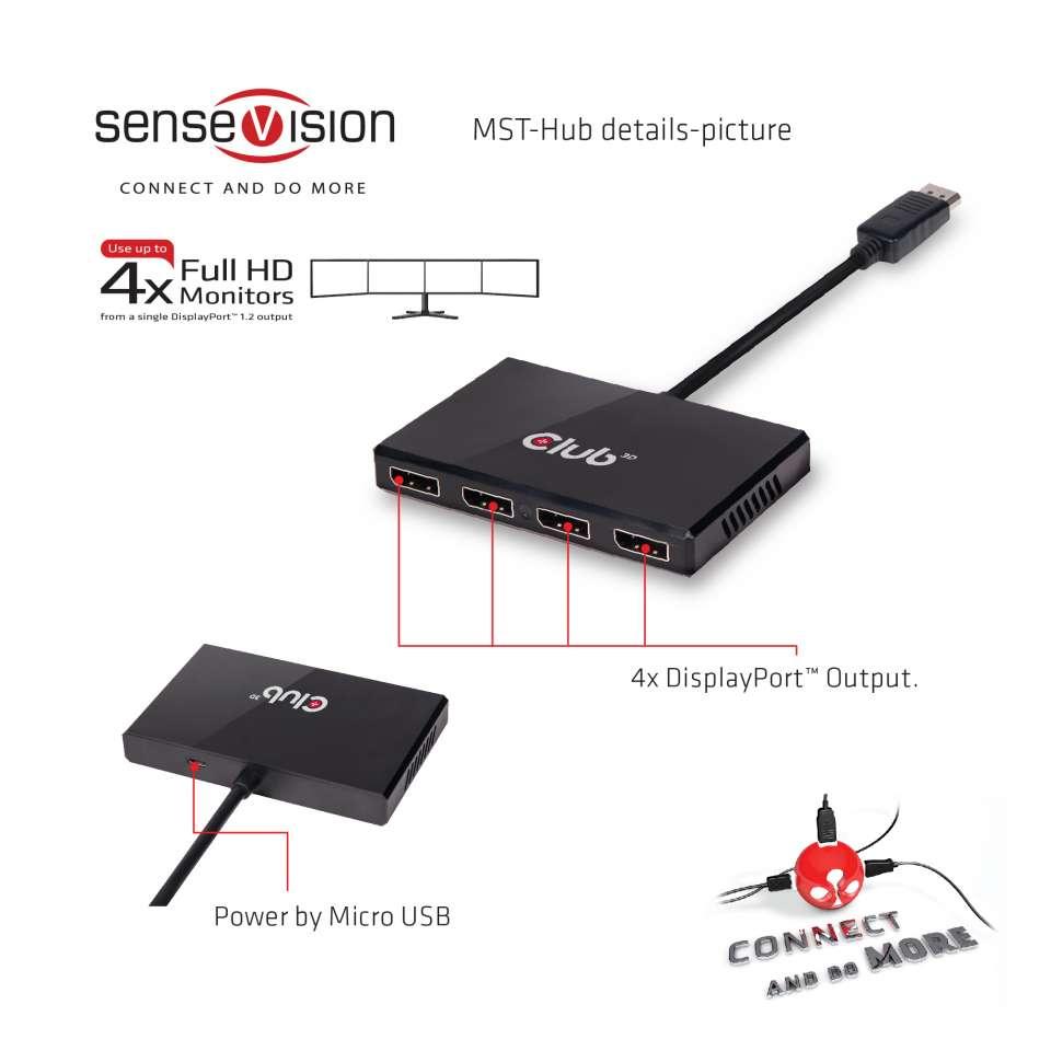 Club 3D CLUB3D Multi Stream Transport Hub DisplayPort 1.2 Quad Monitorius USB maitinamas