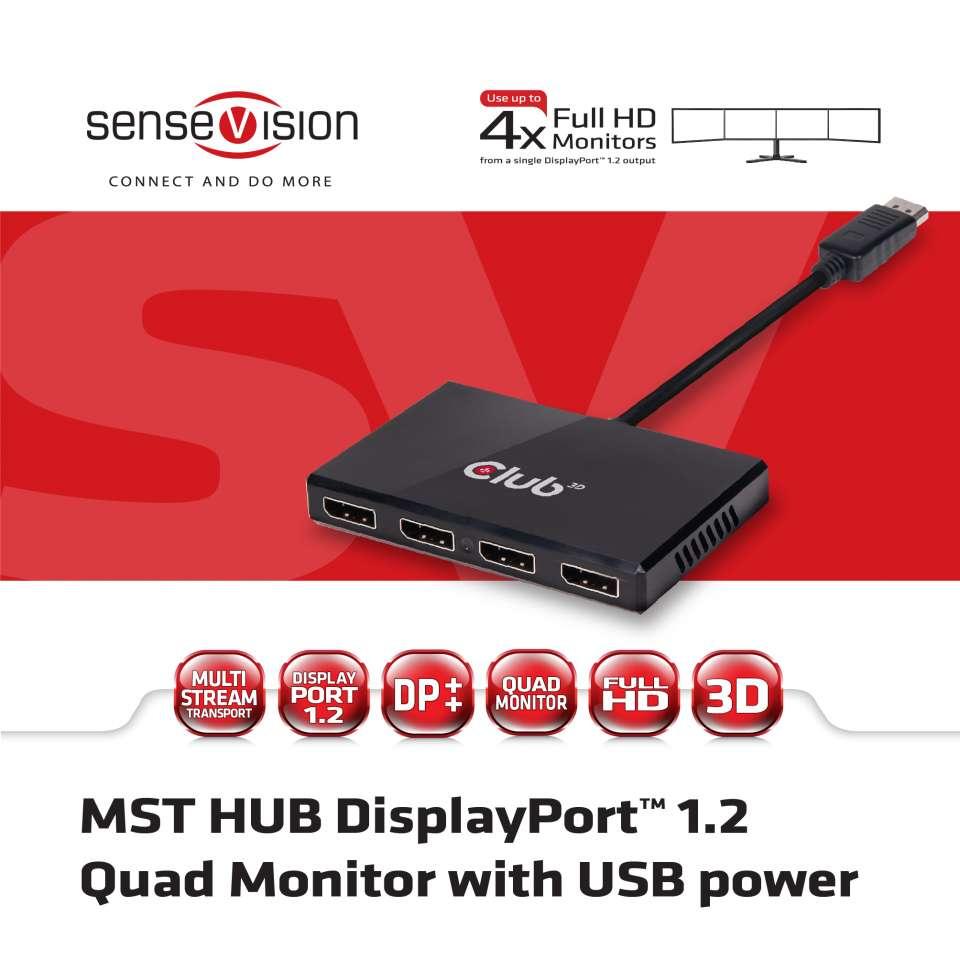 Club 3D CLUB3D Multi Stream Transport Hub DisplayPort 1.2 Quad Monitorius USB maitinamas