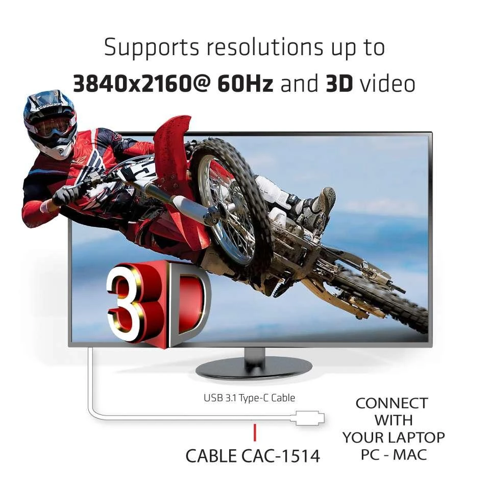 Club 3D USB-C į HDMI laido 4K 60Hz vaizdo demonstravimas