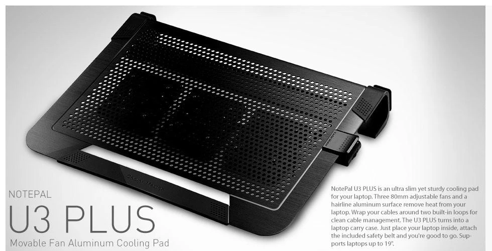 Cooler Master NotePal U3 Plus nešiojamojo kompiuterio aušintuvas iki 19" 1,1kg, Juodas, 435 x 333 x 76 mm