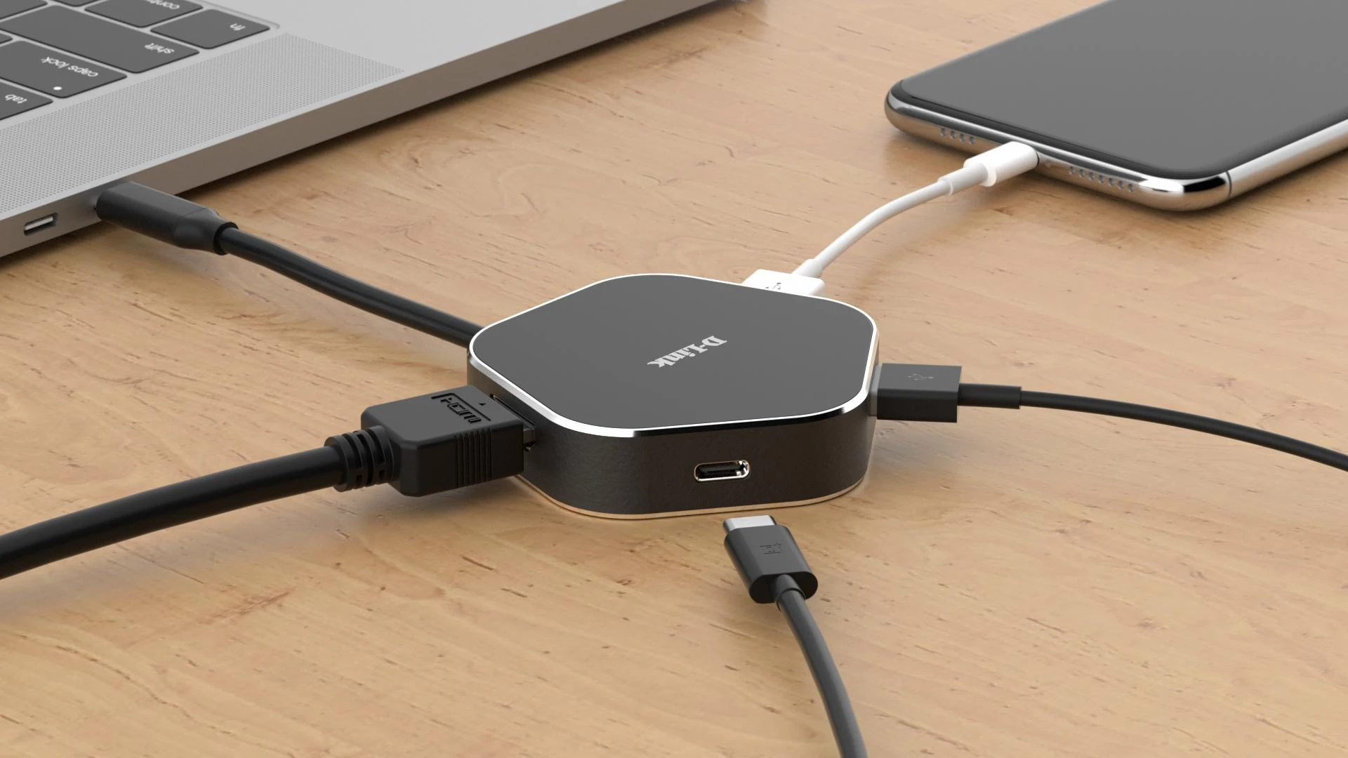 D-Link DUB-M420 knyginių kompiuterių dokas / jungčių replikatorius Vielinis Thunderbolt 3 Juoda, Sidabras