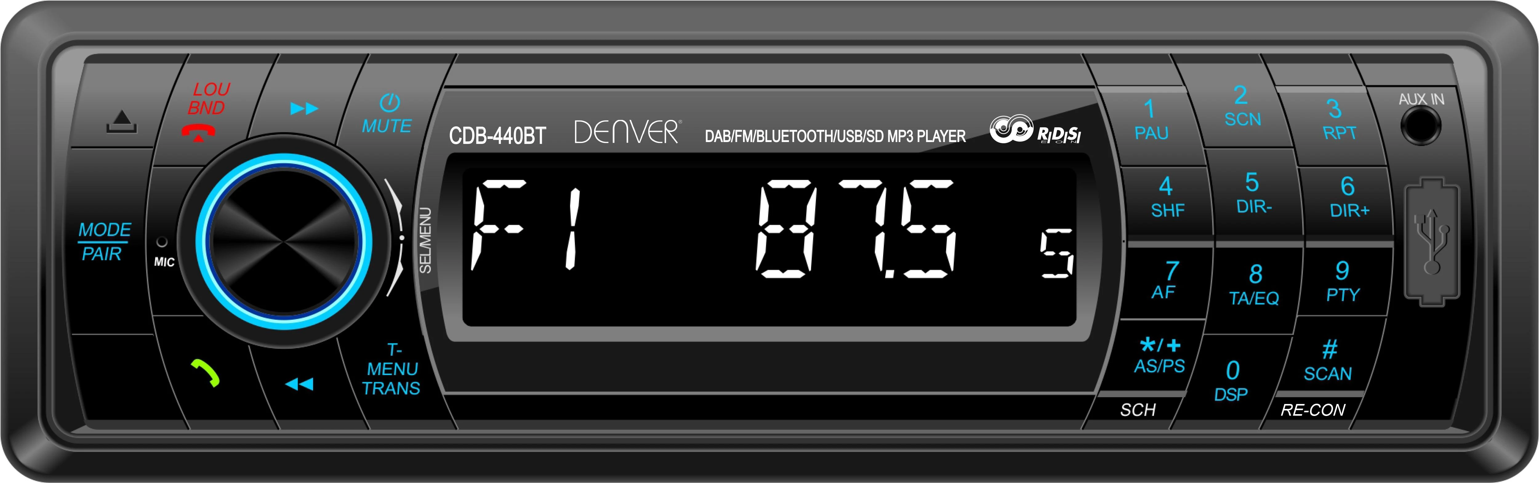 Denver CDB-440BT radijo imtuvas Automobilis Skaitmeninis Juoda