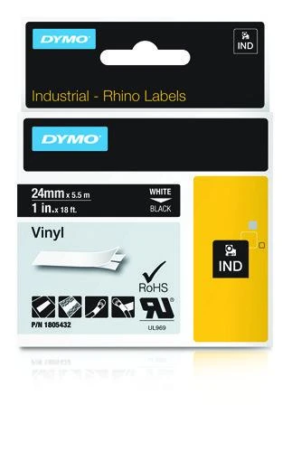 DYMO Rhino Vinilinė Juostelė 24mm x 5.5m / baltas ant juodas (1805432)