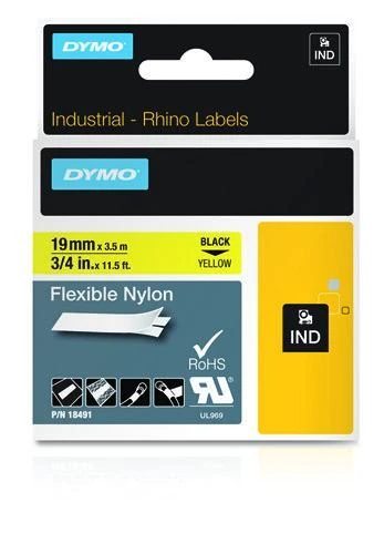 DYMO Rhino Nailono Juostelė 19mm x 3.5m / juodas ant geltonos (18491)