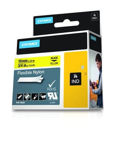 DYMO Rhino Nailono Juostelė 19mm x 3.5m / juodas ant geltonos (18491)
