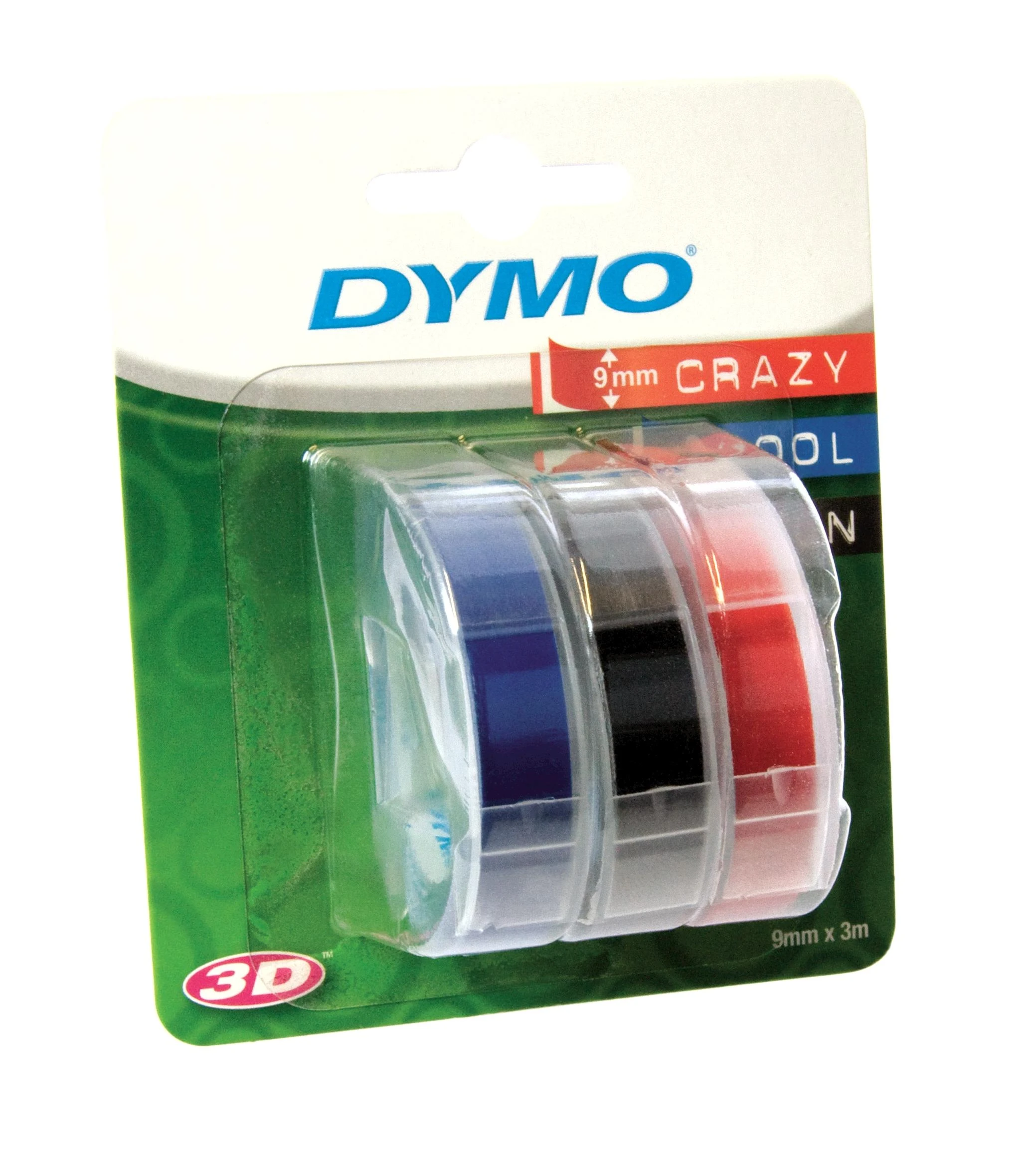 DYMO 3D Juostelės Mechaniniams Etikečių Spausdintuvams 9mm x 3m / raudona/mėlyna/juoda (S0847750)