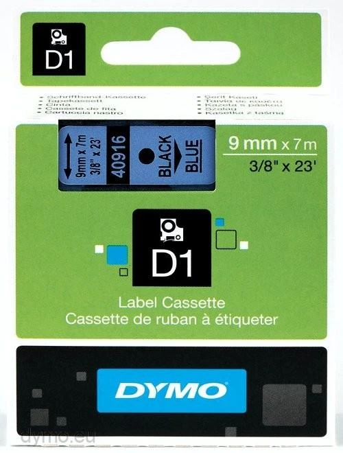 DYMO D1 Juostelė 9mm x 7m / juodas ant mėlynos (40916 / S0720710)