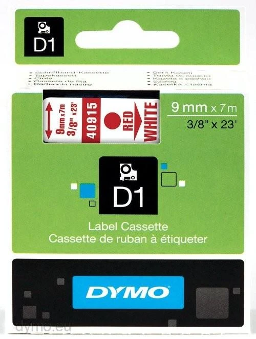 DYMO D1 Juostelė 9mm x 7m / raudonas ant baltos (40915 / S0720700)