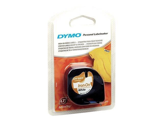 Juostelė DYMO LetraTag 12mm x 2m, juodos raidės baltoje juostoje, tinka aprangai