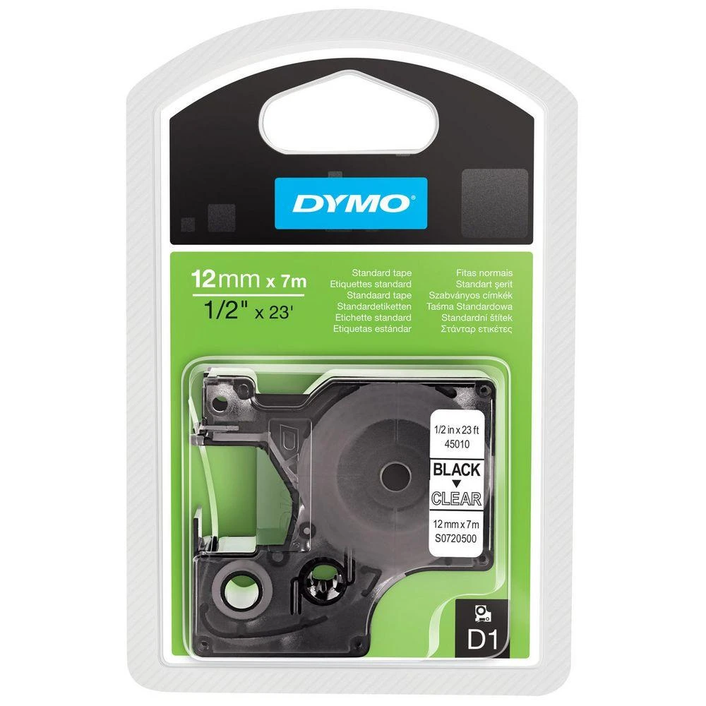 Juostelė DYMO D1 12mm x 7m, vinilinė, juoda ant permatomo / S0720500 45010