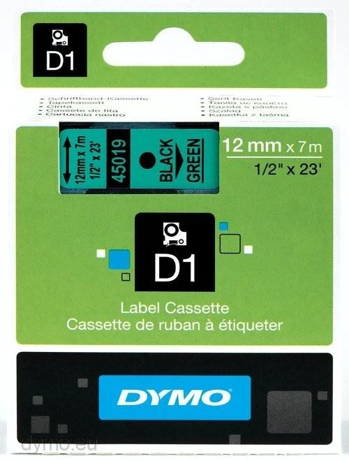 Juostelė DYMO D1 12mm x 7m, vinilinė, juoda ant žalio / S0720590 45019