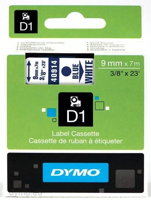 Juostelė DYMO D1 9mm x 7m, mėlyna ant balto / S0720690 40914